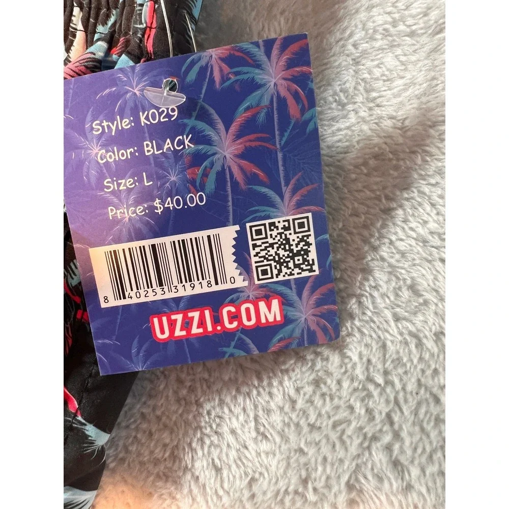 Uzzi Boys Large Tropical Palm Tree Swim Trunks Black‎ Neon Pink Blue K029 NWT